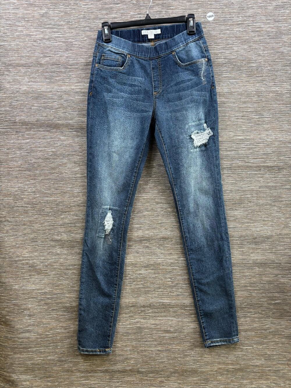 Boston Proper Pull-On Skinny Jeans Womens 6 Blue Stretch-Waistband Distressed